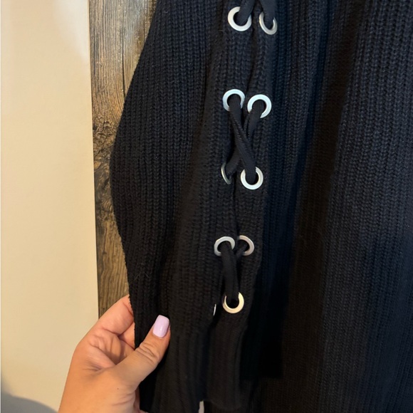 torrid size 4 Black Lace-Up Ribbed Crewneck Sweater - Picture 3 of 7